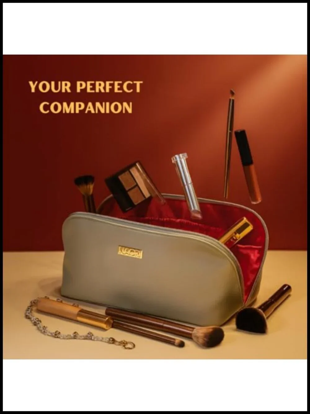 NAORI Travel Makeup Bag for Women - Large Luxury Cosmetic Organizer with Handle